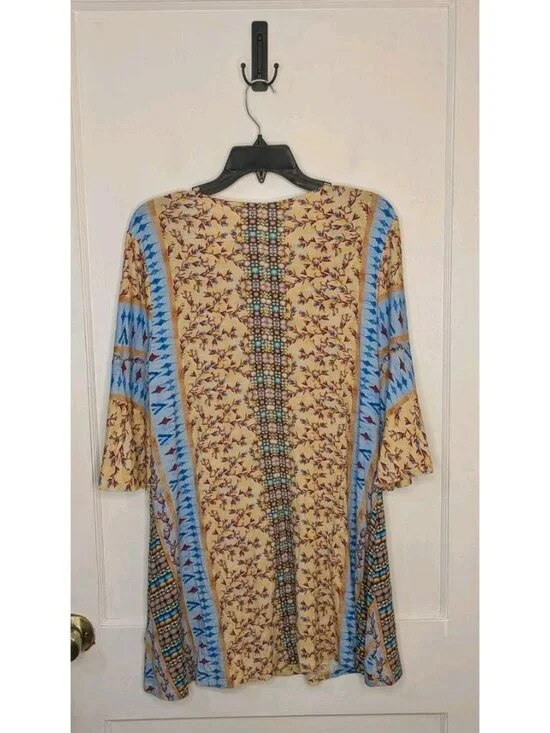 Soft Surroundings Size M Tunic Top Fifi Embroidered Boho Bell Sleeve Blue Floral - Picture 2 of 7